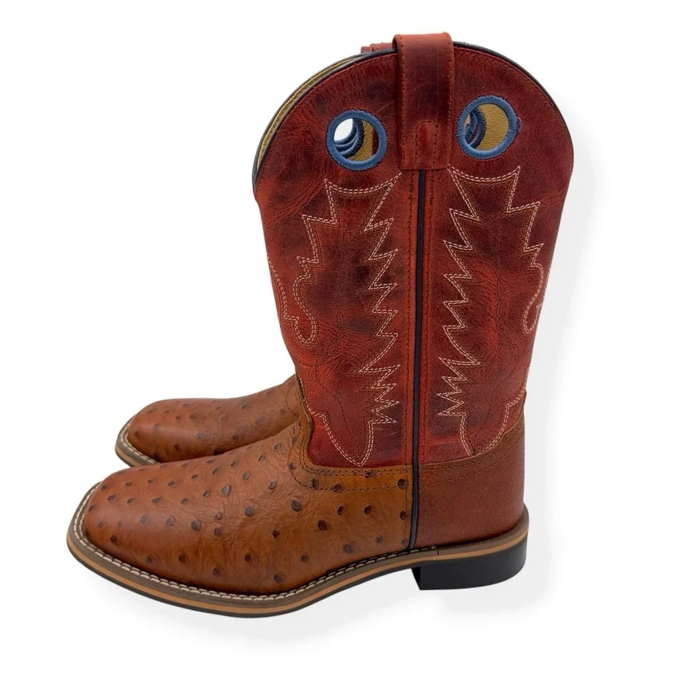 Smoky Mountain Youth Boy's Cheyenne Red Square Toe Boots Ostrich Print Size 4‎ R